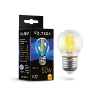 Лампа светодиодная филаментная Voltega E27 6W 3000K шар прозрачный 7215