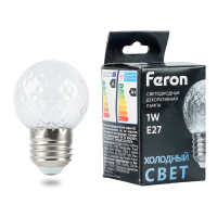 Лампа светодиодная Feron LB-385 Шарик 6400K прозрачный E27 1W 230V 52176