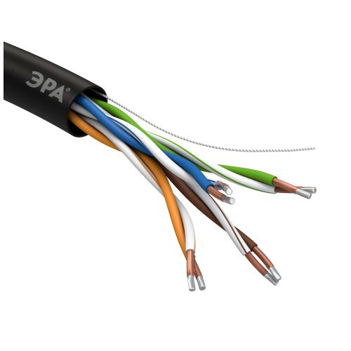 Кабель витая пара U/UTP кат.5E 4х2х24AWG solid CCA PE Outdoor Simple черн. (м) UL-4-PE-A Эра Б0044436