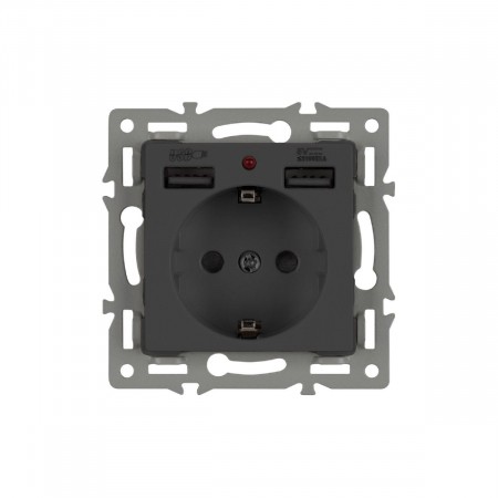 Механизм розетки с USB зарядкой Arlight SCT-MUAA-PL-BK (250V, 16A) 043734