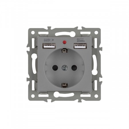 Механизм розетки с USB зарядкой Arlight SCT-MUAA-PL-GR (250V, 16A) 043735