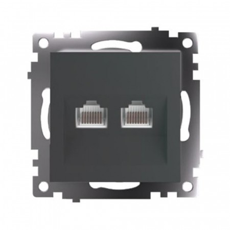 Розетка компьютерная 2-местная RJ-45 (механизм) STEKKER GLS00-7109-06 , серия Катрин, графит 50008