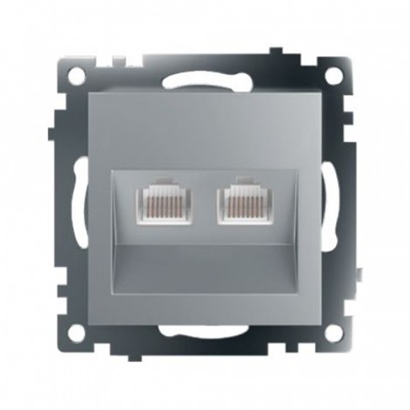 Розетка компьютерная 2-местная RJ-45 (механизм) STEKKER GLS00-7109-03 , серия Катрин, серебро 50005