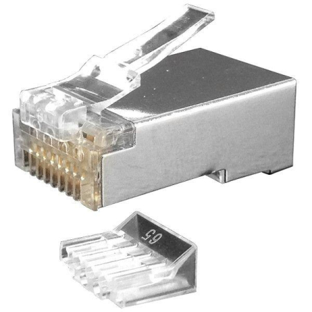 Разъем PLUG-8P8C-UV-C6-SH-100 RJ45(8P8C) под витую пару кат. 6 (50/50 микродюйм)экранир. универс. (для ож и мж кабеля) со вставкой (уп.100 шт) Hyperline 49383