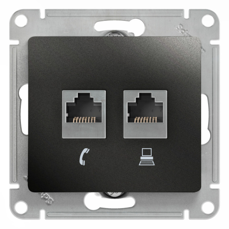 Розетка 2-ая RJ11+RJ45, кат.5E Systeme Electric Glossa Антрацит GSL000785