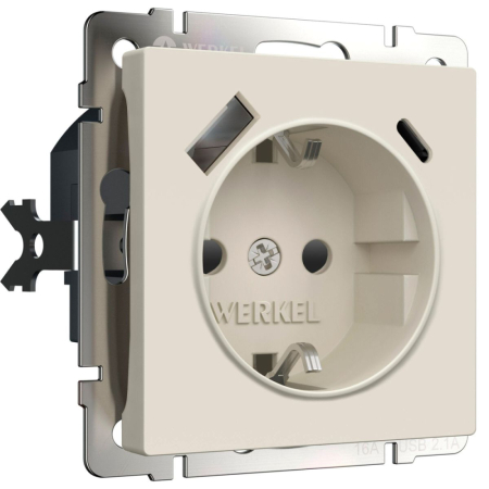 Розетка с/з со шторками и USB тип A+C Werkel W1171762 4690389213274 a069611