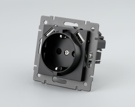 Механизм розетки с USB зарядкой Arlight SCT-MUAA-PL-BK-V (250V, 16A) 049819