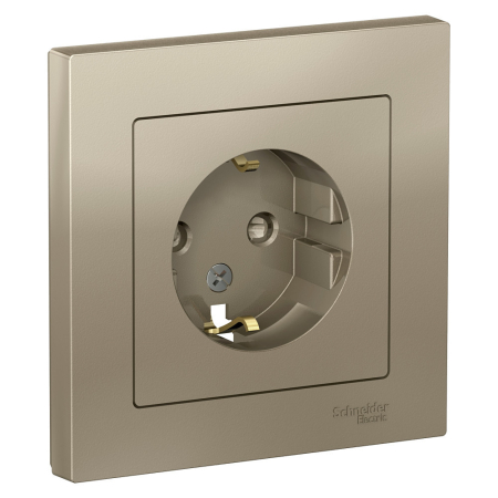 Розетка с/з со шторками, 16А, в сборе Systeme Electric AtlasDesign Шампань ATN000544