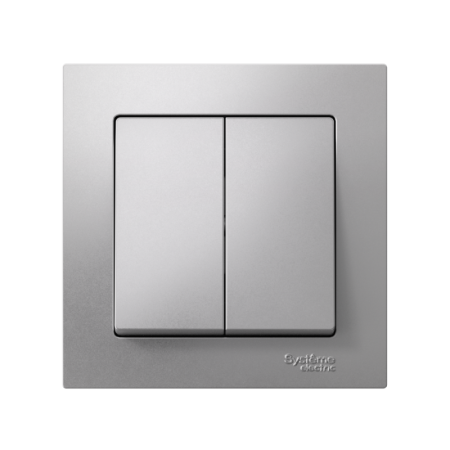 Выключатель 2-кл. СП AtlasDesign 10А IP20 (сх. 5) 10AX в сборе алюм. SE ATN000352