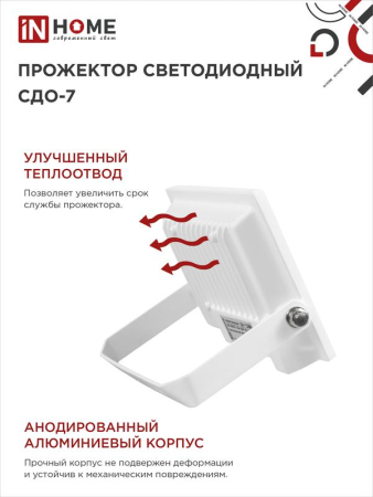 Прожектор светодиодный СДО-7 20Вт 6500К IP65 1800лм 230В бел. IN HOME 4690612034683