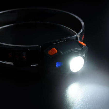 Фонарь аккумуляторный налобный AccuH1-L5WZ-og zoom LED 5Вт + 2хRED SMD IP54 5 режимов: 100проц. 180лм 3.5ч/50проц. 110лм 5.5ч/30проц. 65лм 15ч/красн. 28ч/мигающ. красн. 12ч аккум. 0.8А.ч управл. жестами черн./оранж. JazzWay 5036611