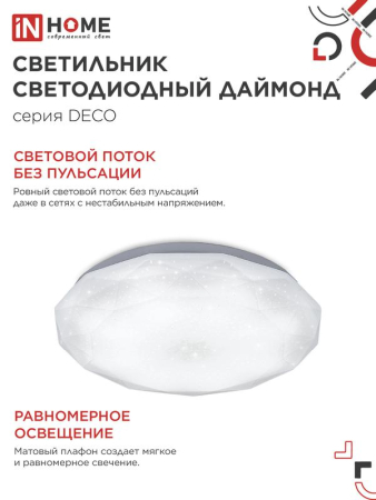 Светильник светодиодный DECO ДАЙМОНД 70Вт 6500К 6300лм 230В 496х85мм IN HOME 4690612052489