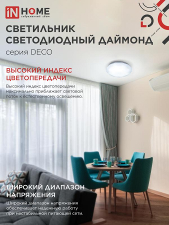 Светильник светодиодный DECO ДАЙМОНД 70Вт 6500К 6300лм 230В 496х85мм IN HOME 4690612052489