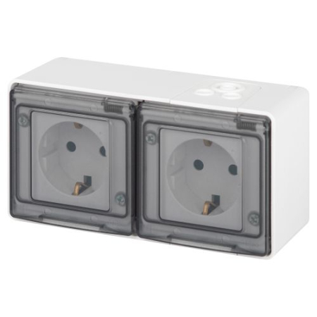 Розетка Эксперт 11-2503-01 2х2P+E гориз. IP55 16А-250В ОУ бел. Эра Б0063264