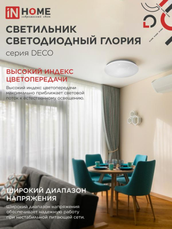 Светильник светодиодный DECO ГЛОРИЯ 95Вт 6500К 10000лм 230В 483х67мм IN HOME 4690612058627