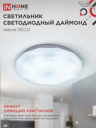 Светильник светодиодный DECO ДАЙМОНД 95Вт 6500К 10000лм 230В 496х85мм IN HOME 4690612058634