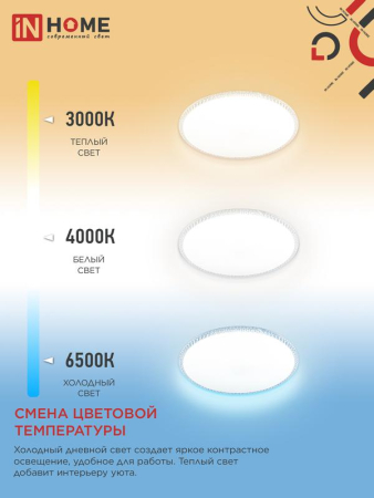 Светильник светодиодный NEO MYSTERY-95RC-WH 95Вт 3000-6500К 7600лм 230В 465х70мм с пультом ДУ бел. IN HOME 4690612060910