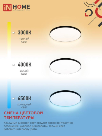 Светильник светодиодный NEO SIMPLE-95RC-BL 95Вт 3000-6500К 7600лм 230В 460х67мм с пультом ДУ черн. IN HOME 4690612060903