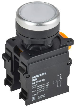 Кнопка d22мм 1НО+1НЗ MASTER с фиксацией бел. IEK MI-BT60-11T-3-21-K01