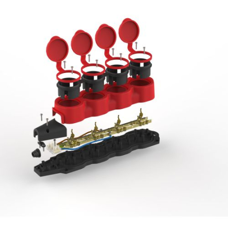 Колодка 4-м с заземл. 16A IP44 KX-4e-RED-IP44 каучук. красн. Эра Б0068456