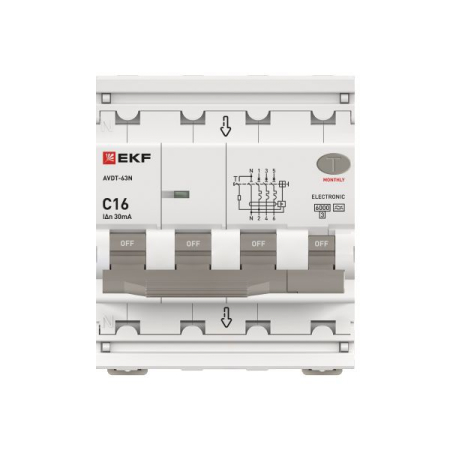 Выключатель автоматический дифференциального тока 4п (3P+N) C 16А 30мА тип A 6кА АВДТ-63N электронный PROxima EKF D63N46EA16C30