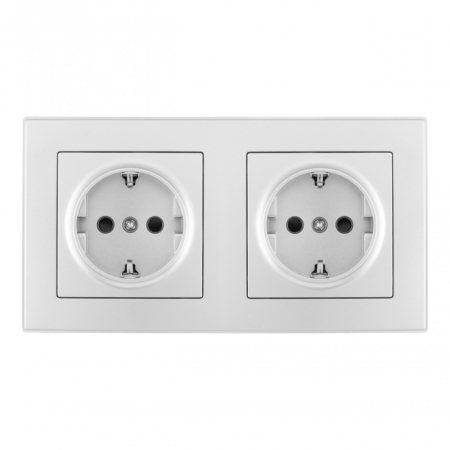 Розетка двойная (двухпостовая) с/з и шторками Arte Milano SET06-2-40-1x2 silver