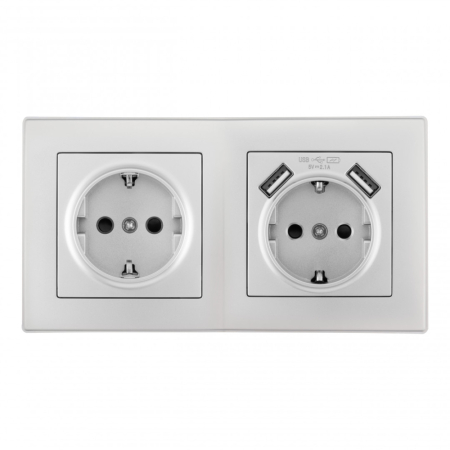 Розетка двойная (двухпостовая) c USB Arte Milano SET06-2-47-1-40-1 silver