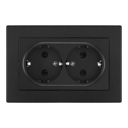 Розетка двойная с/з и шторками Arte Milano SET06-double-40-2 black