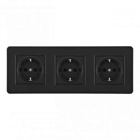 Розетка тройная (трехпостовая) с/з и шторками Arte Milano SET16-3-40-1x3 black