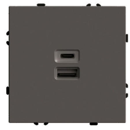 Розетка 2-местная USB + Type C (механизм) Stekker Эмили 250В 20W RST10-5115-09 антрацит soft touch 49931