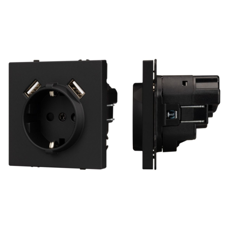 Механизм розетки с USB зарядкой Arlight SCT-NOBE-MUAA-SFPL-BK (230V, 16A) 054289