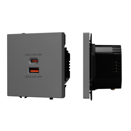 Механизм розетки с быстрой USB зарядкой Arlight SCT-NOBE-MUAC-SFPL-FC-GR (65W, QC3) 054319