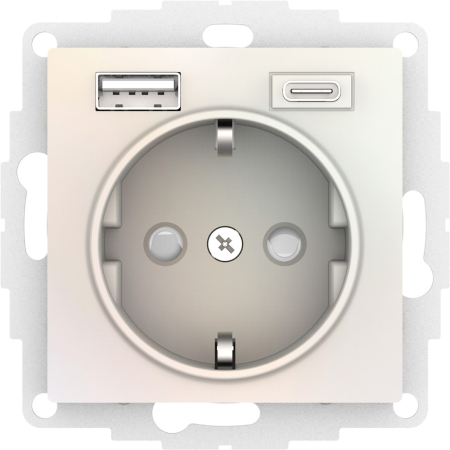 Розетка 16А с USB A+C (5В/2,4А/3 А, 2х5В/1,5А), мех Systeme Electric AtlasDesign Жемчуг ATN000432