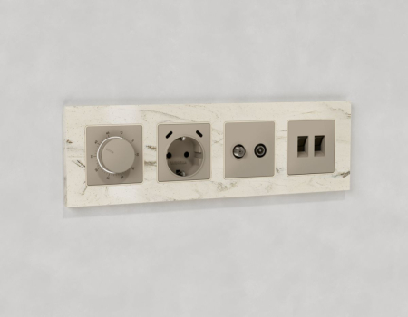 Комплект механизма компьютерной двойной розетки RJ-45 с автоматической защитной шторкой Alfa Серо-бежевый матовый Quant Ambrella Volt MA372110 (AP3721, VM189)