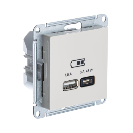 Розетка A + тип-C 45W высокоскор.заряд. QC,PD, мех. Systeme Electric AtlasDesign Беж ATN000229