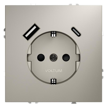 Розетка 1-м СП S70 16А с USB A+С с заземл. защ. шторки механизм кашемир Voltum VLS040503