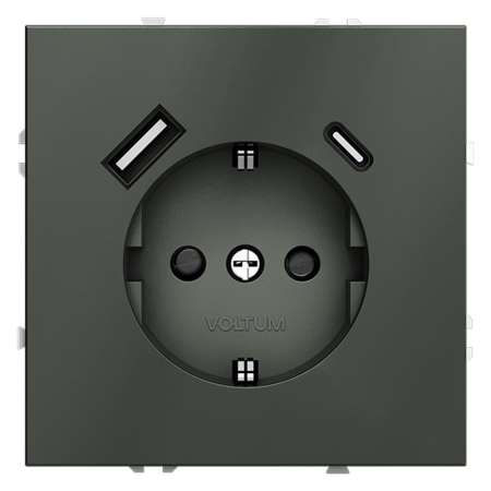 Розетка 1-м СП S70 16А с USB A+С с заземл. защ. шторки механизм титан Voltum VLS040506