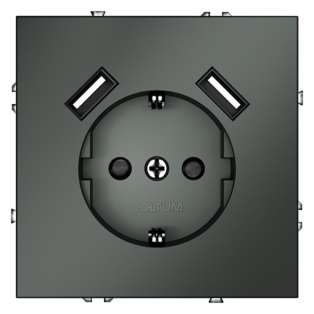 Розетка 1-м СП S70 16А с USB A+A с заземл. защ. шторки механизм титан Voltum VLS040406