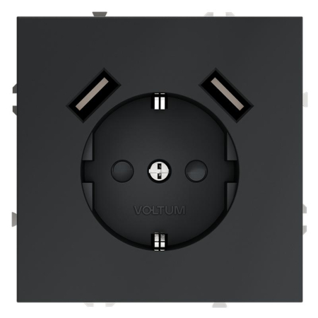 Розетка 1-м СП S70 16А с USB A+A с заземл. защ. шторки механизм графит Voltum VLS040407