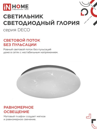 Светильник светодиодный DECO ГЛОРИЯ 120Вт 6500К 12600лм 230В 483х67мм IN HOME 4690612062235