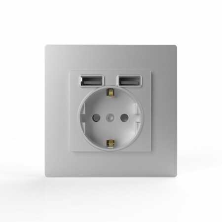 Розетка 1-м СП Pixel с заземл. с 2-мя заряд. устр. USB тип A+A механизм алюм. TOKOV ELECTRIC TKE-PX-R1U2A-C03