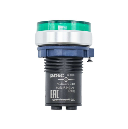Индикатор сигнальный со встроен. диодом 9-24В зажим Plug-In алюм. зел. DKC M22L-F24GAP