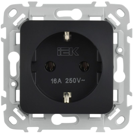 Розетка СП FLITE РС11-0-ФлЧ 16А с заземл. без защ. шторок механизм черн. IEK FI-R11-16-K02