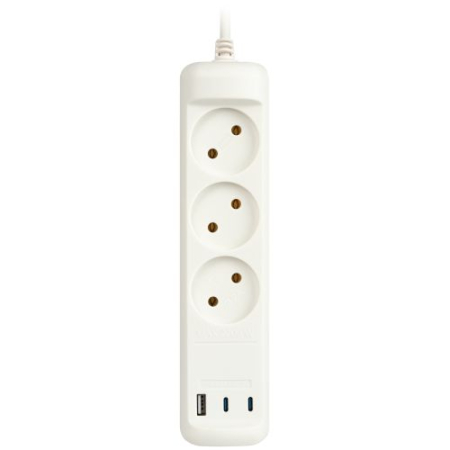 Удлинитель электрический U-3-1.5m-USB-W 3 розетки + 3xUSB A+C 1.5м 10А бел. Эра Б0069075