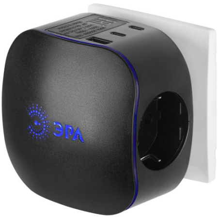 Разветвитель 3-м SP-3e-3USBAC-B + 3 USB A+C с заземл. со шторками 16А черн. Эра Б0069082