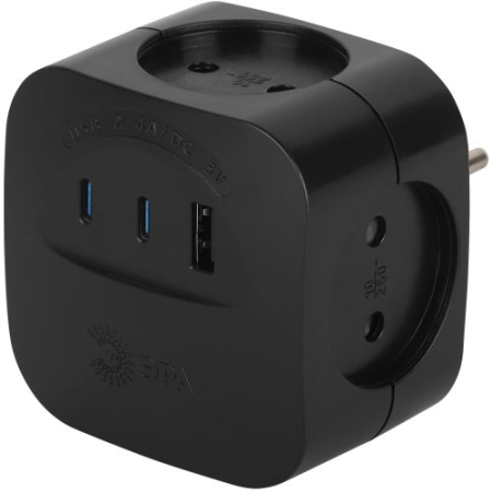 Разветвитель 4-м SP-4-3USBAC-B + 3 USB A+C со шторками 10А черн. Эра Б0069084