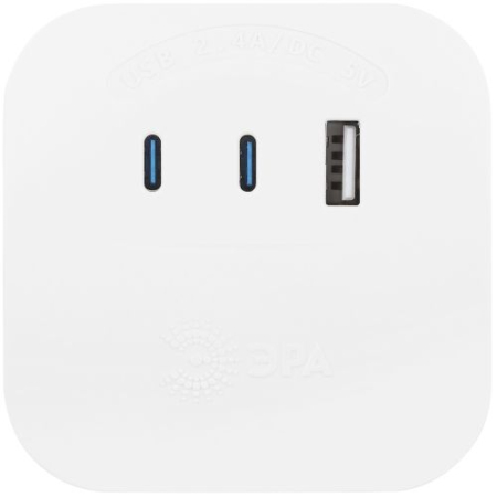 Разветвитель 4-м SP-4-3USBAC-W + 3 USB A+C со шторками 10А бел. Эра Б0069083