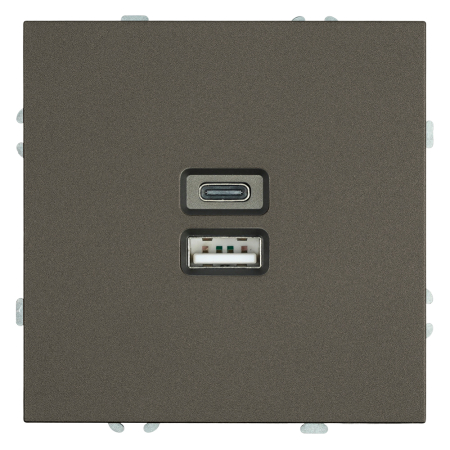 Розетка 2-местная USB + Type C (механизм), STEKKER, 250В, 20W, серия Эмили, RST10-5115-09, антрацит, soft touch 49931