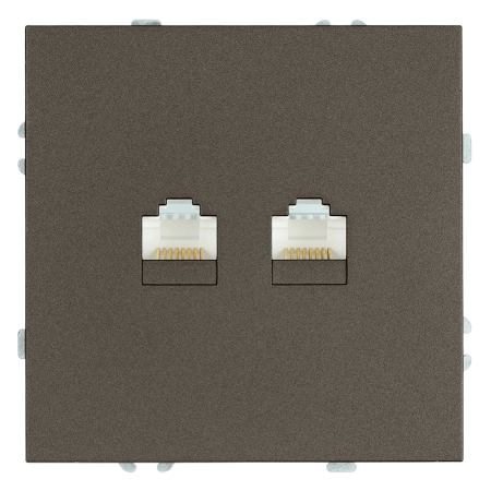 Розетка компьютерная 2-местная RJ-45 (механизм), STEKKER, серия Эмили, RST00-5111-09, антрацит, soft touch 49926