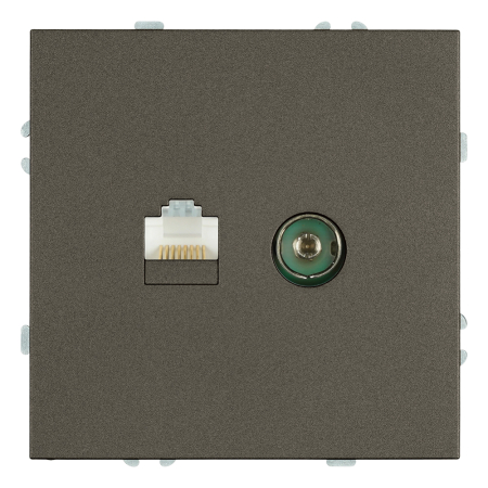 Розетка TV + компьютерная RJ-45 (механизм), STEKKER, серия Эмили, RST00-5106-09, антрацит, soft touch 49924